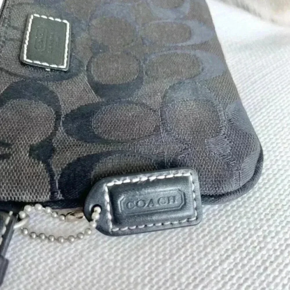 Coach Black Monogram Jacquard Leather Wristlet Wallet Small Designer Bag